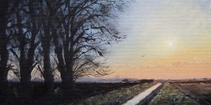 Fenland Painting - Autumnal Sunset on Straight Drove by Nick Tearle