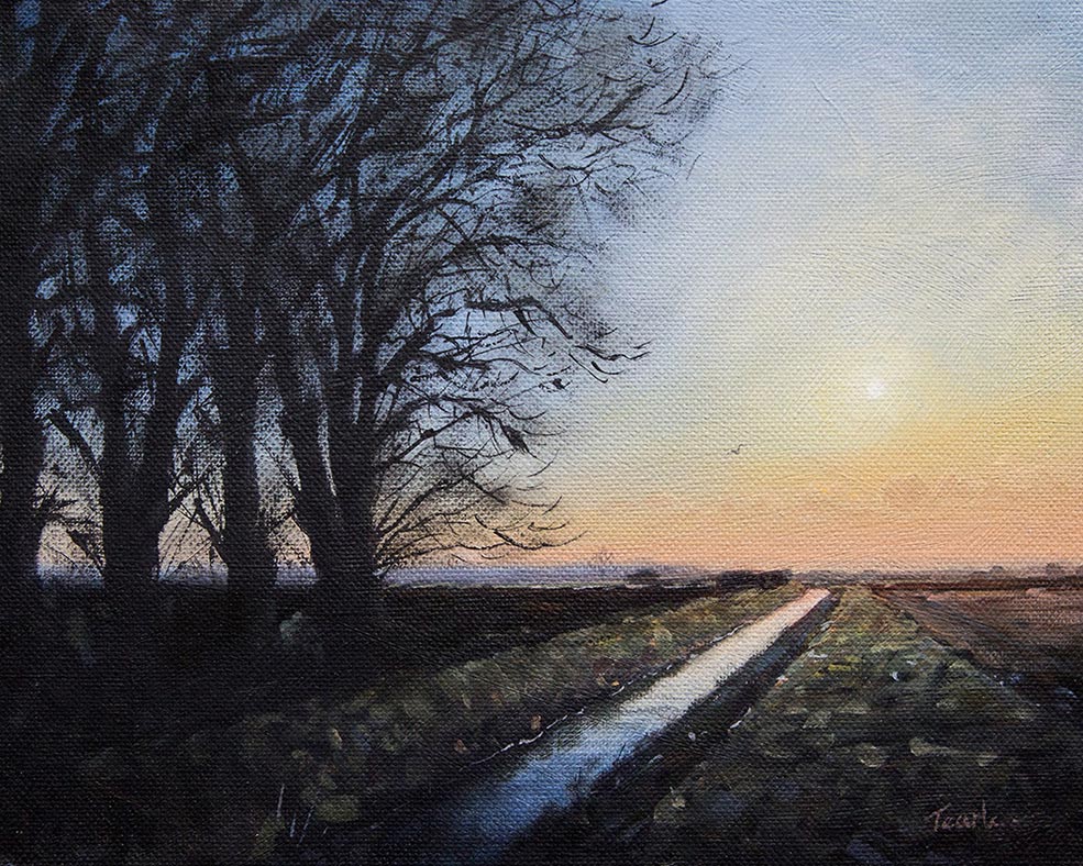 Fenland Painting - Autumnal Sunset on Straight Drove by Nick Tearle