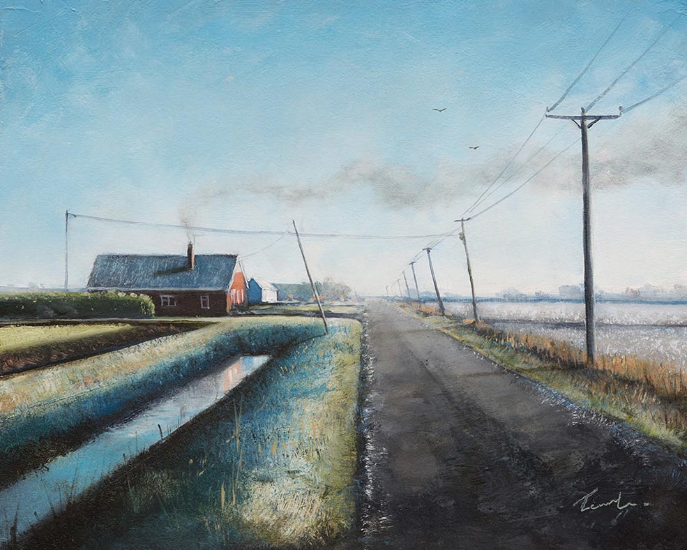 Fenland painting - November on Kings Delph Drove by Nick Tearle
