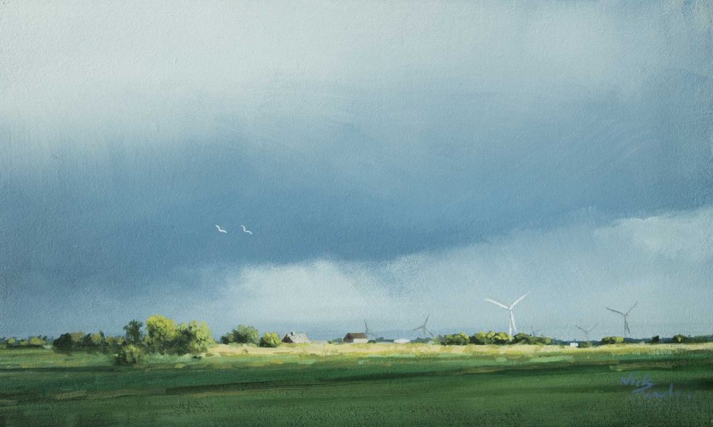Fenland painting - Storm Clouds over March by Nick Tearle