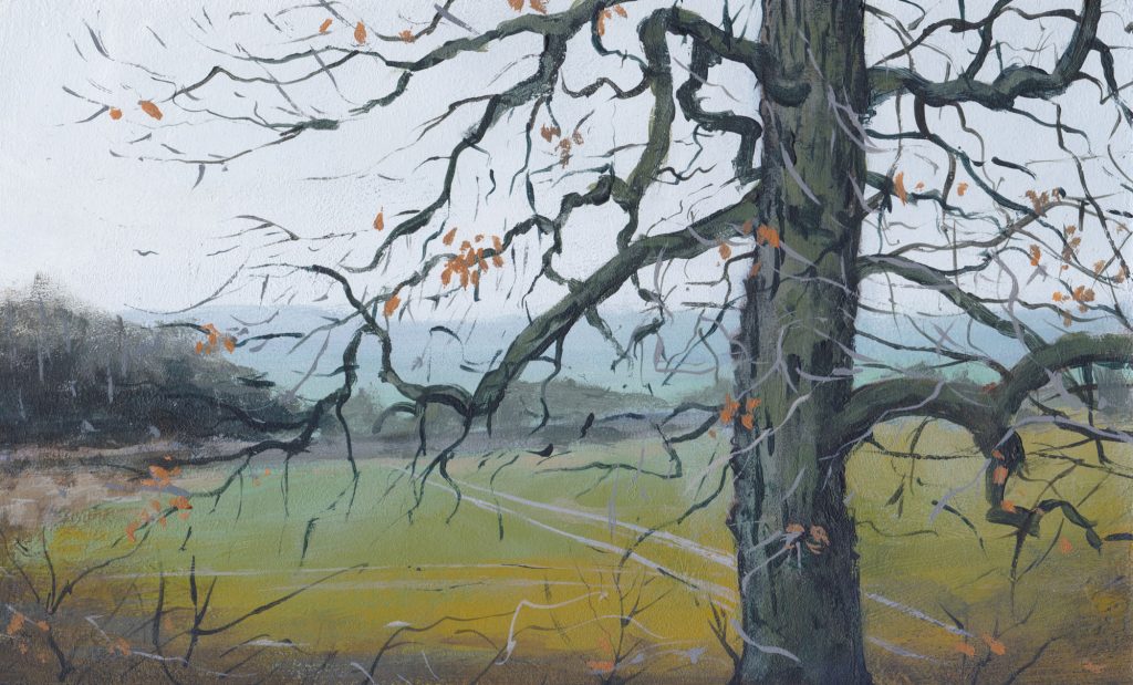 Acrylic painting titled 'Last Leaves' by Nick Tearle Fenland Artist