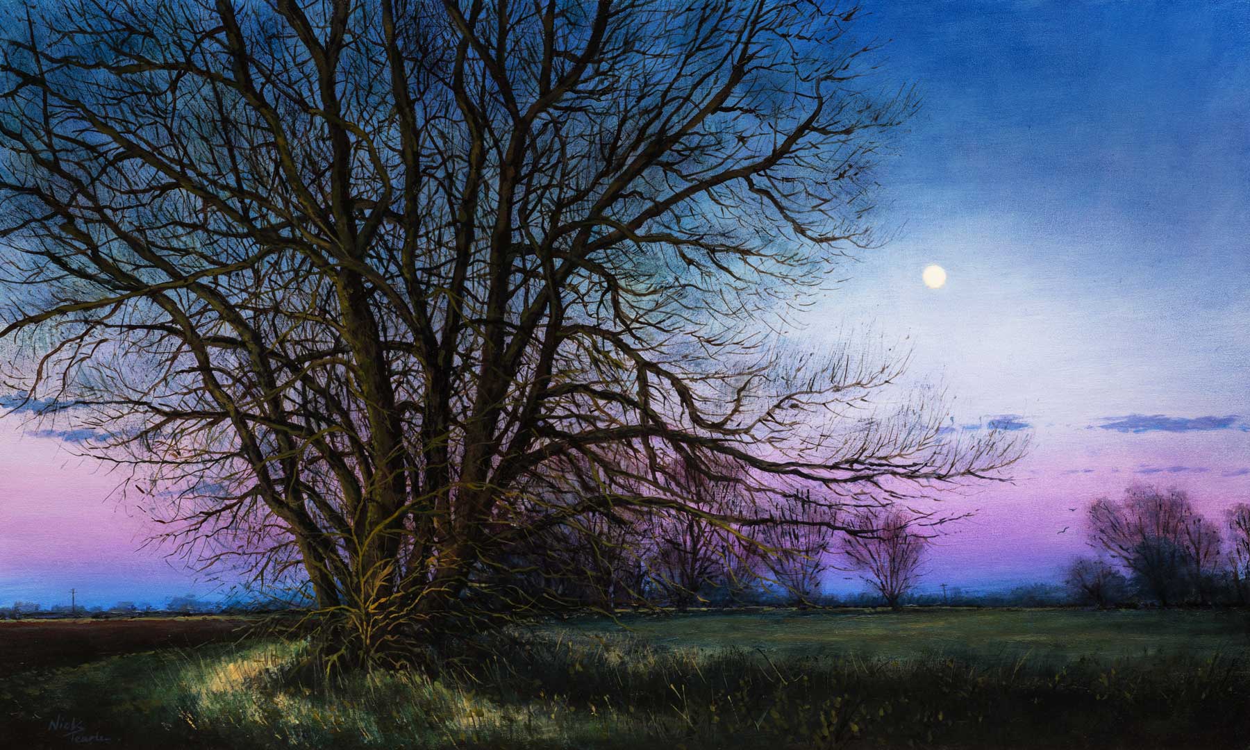 Fenland Moonrise - Oil Painting by Nick Tearle Fenland Artist