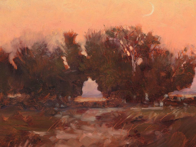 Nick Tearle Fenland Artist Moonrise-at-Dusk-2024-oil-8x8