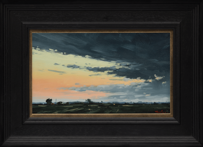 Nick Tearle Fenland Artist Original Painting - Fenland Storm at Sunset